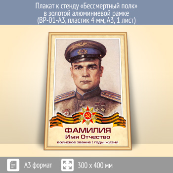 Плакат к стенду «Бессмертный полк» в золотой (матовой) алюминиевой рамке (BP-01-A3, пластик 4 мм, А3, 1 лист)
